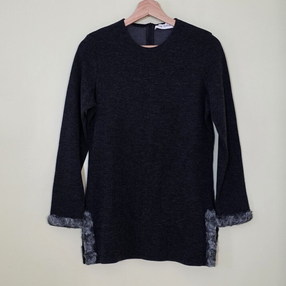 Manie Collection Paris Sweater Womens M Gray LS Cotton Blend Retro France Made